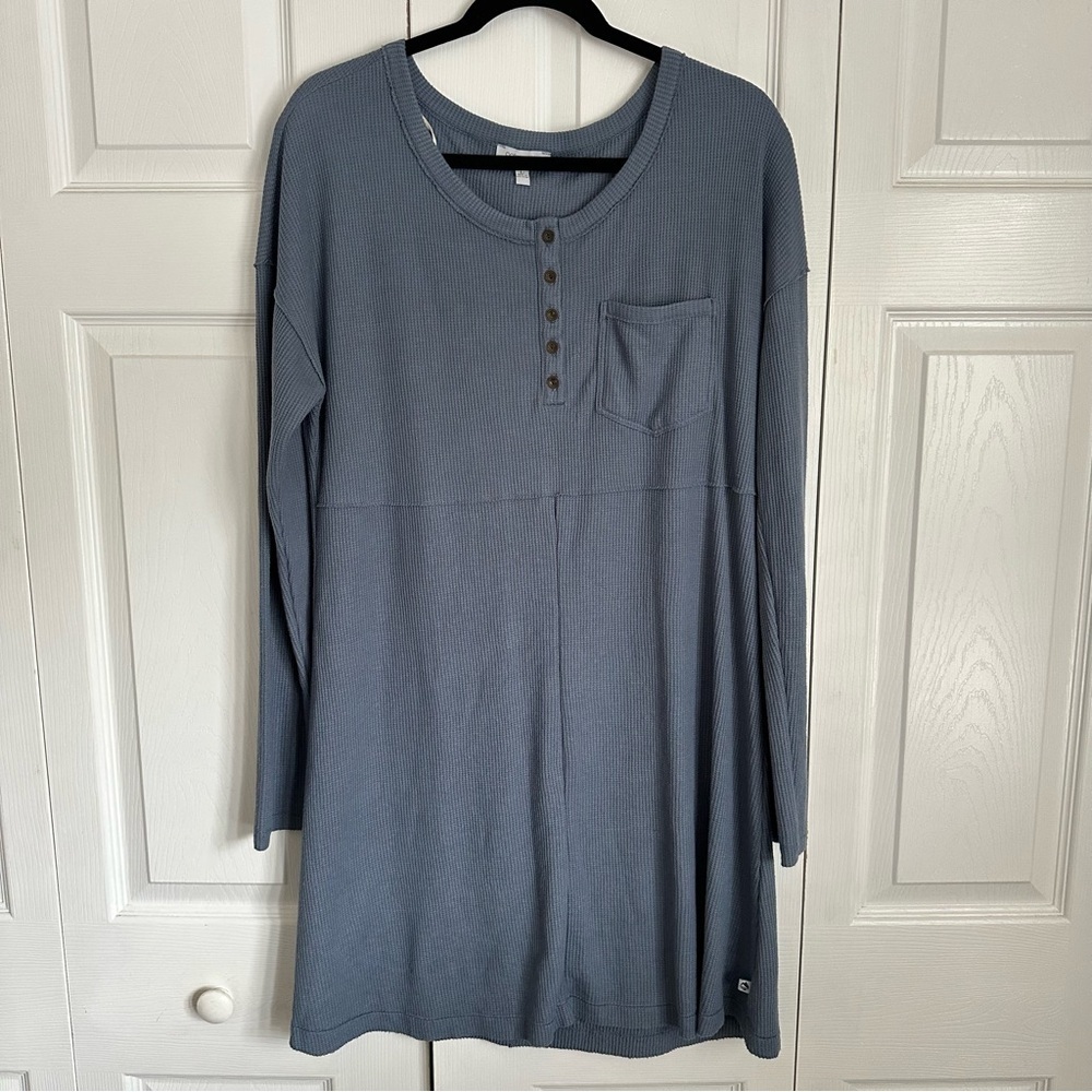 Ocean+Coast Dress Womens Large Blue Waffle Knit Henley Long Sleeve Coastal Beach